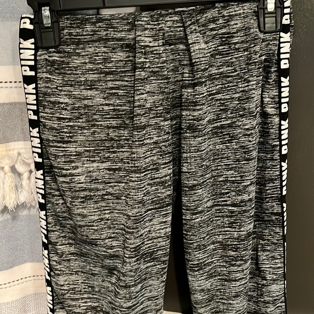 Love Pink- sheer grey leggings, Love Pink print down legs (both sides), Size XL